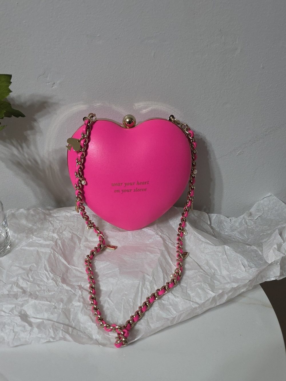 Pink Heart Crossbody Bag with Gold Chain